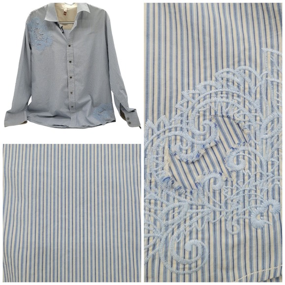 1 Madison Other - Transcript Embroidered Decorative Button Down Collar Shirt Mens Sz XL